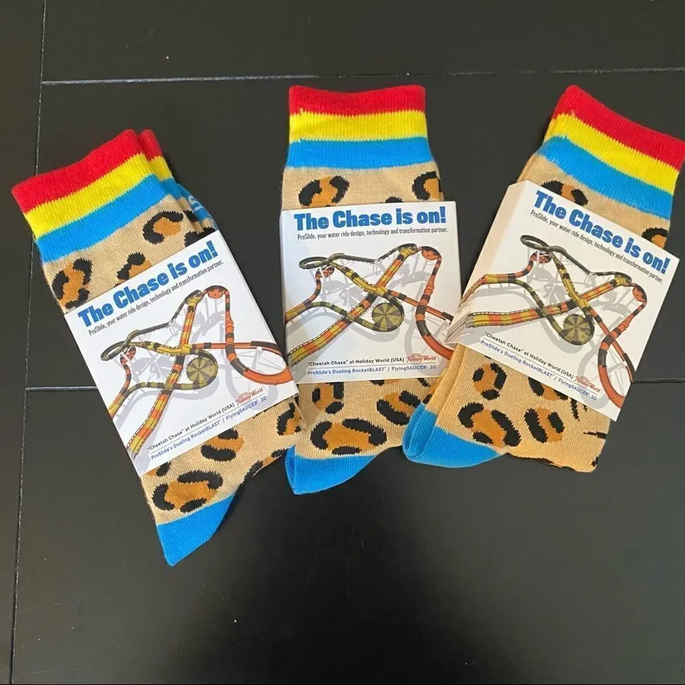 Cheetah Chase Socks 3 Pair Holiday World USA Water Slide Unisex